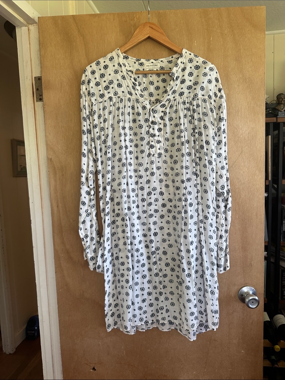 Isabel Marant Étoile White Tunic Top Navy Floral Dot Print Boho Cotton Blouse